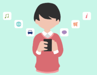 a cartoon of a boy holding a phone