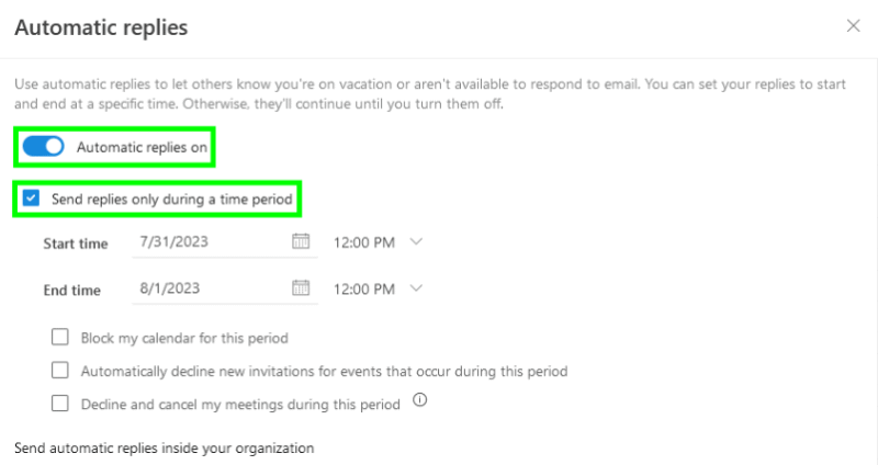 How to Set Away or Out of Office Message in Outlook 365