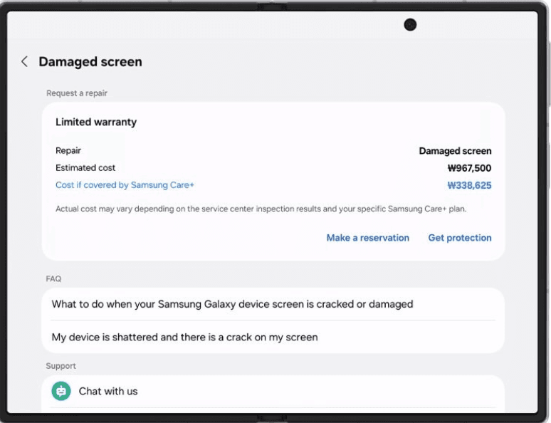 One UI 9 Warranty Menu